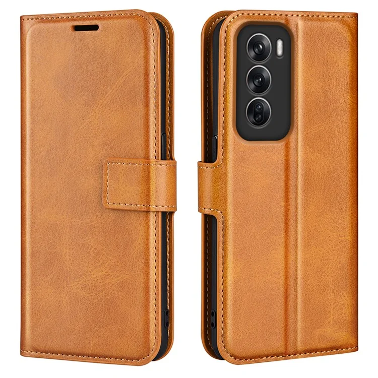 Pour Oppo Reno12 5G (Global) Stand Case Anti-Scratch Calf Texture Leather Phone Cover - Jaune