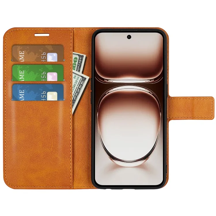 Pour Oppo Reno12 5G (Global) Stand Case Anti-Scratch Calf Texture Leather Phone Cover - Jaune