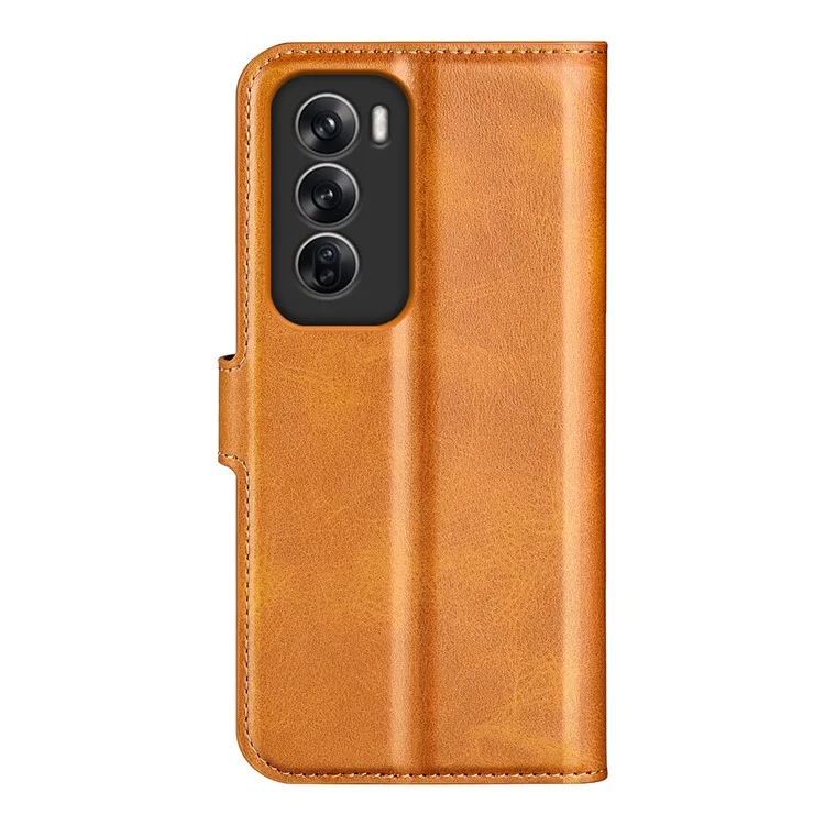 Pour Oppo Reno12 5G (Global) Stand Case Anti-Scratch Calf Texture Leather Phone Cover - Jaune