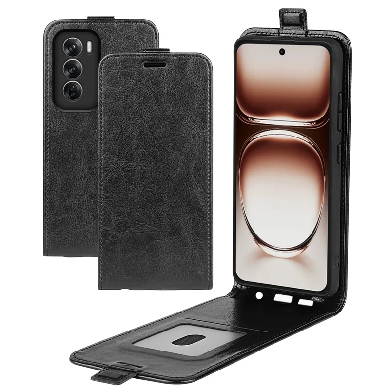 For Oppo Reno12 5G (Global) Leather Case Vertical Flip Card Slots Phone Cover - Black