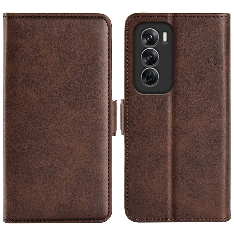 For Oppo Reno12 5G (Global) Phone Case Calf Texture Leather Stand Wallet Cover - Brown