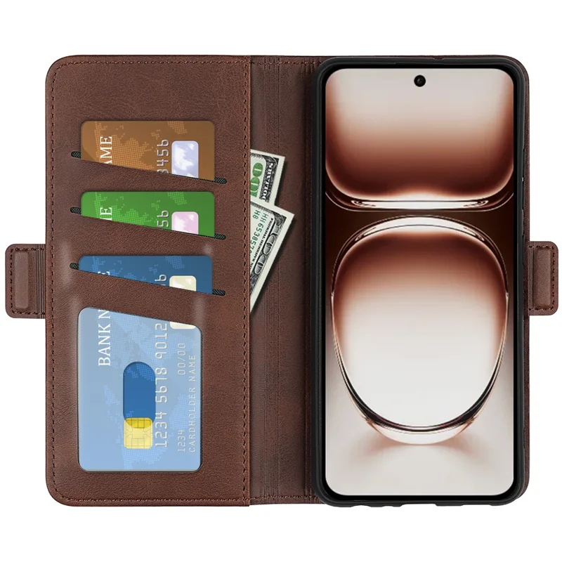 For Oppo Reno12 5G (Global) Phone Case Calf Texture Leather Stand Wallet Cover - Brown