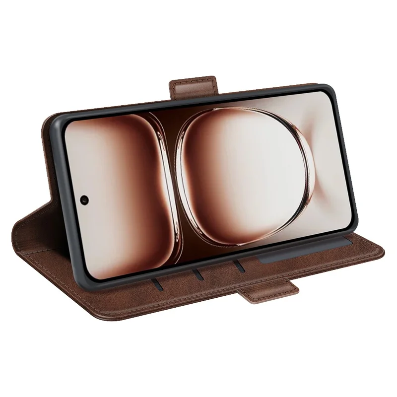 For Oppo Reno12 5G (Global) Phone Case Calf Texture Leather Stand Wallet Cover - Brown