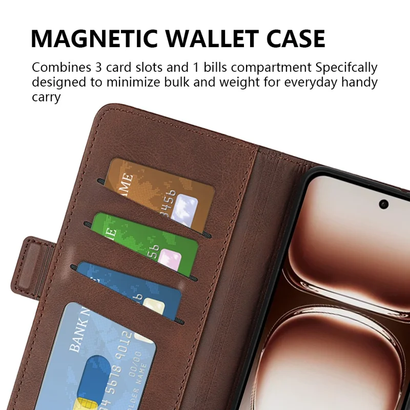 For Oppo Reno12 5G (Global) Phone Case Calf Texture Leather Stand Wallet Cover - Brown