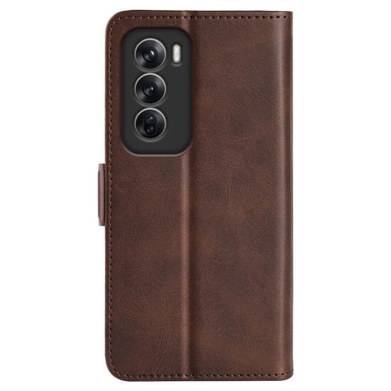 For Oppo Reno12 5G (Global) Phone Case Calf Texture Leather Stand Wallet Cover - Brown