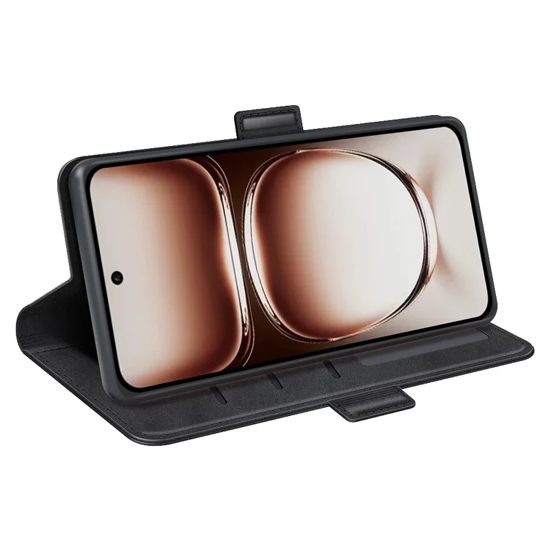 For Oppo Reno12 5G (Global) Phone Case Calf Texture Leather Stand Wallet Cover - Black