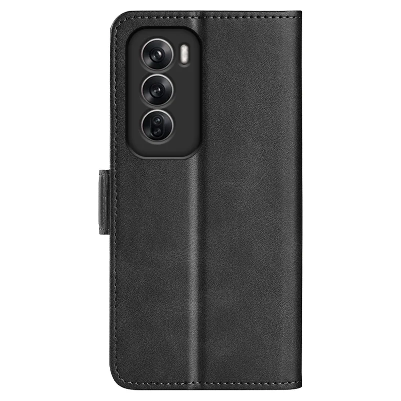 For Oppo Reno12 5G (Global) Phone Case Calf Texture Leather Stand Wallet Cover - Black
