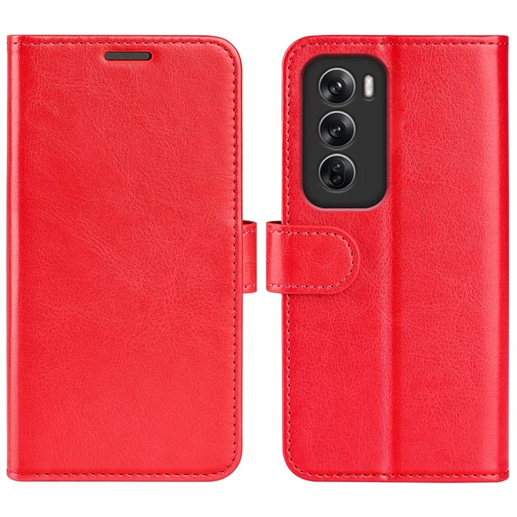 Para Oppo Reno12 5G (Global) Leather Case Crazy Horse Texture Stand Wallet Phone Cover - Vermelho