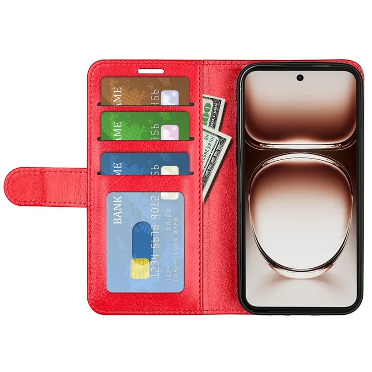 Para Oppo Reno12 5G (Global) Leather Case Crazy Horse Texture Stand Wallet Phone Cover - Vermelho