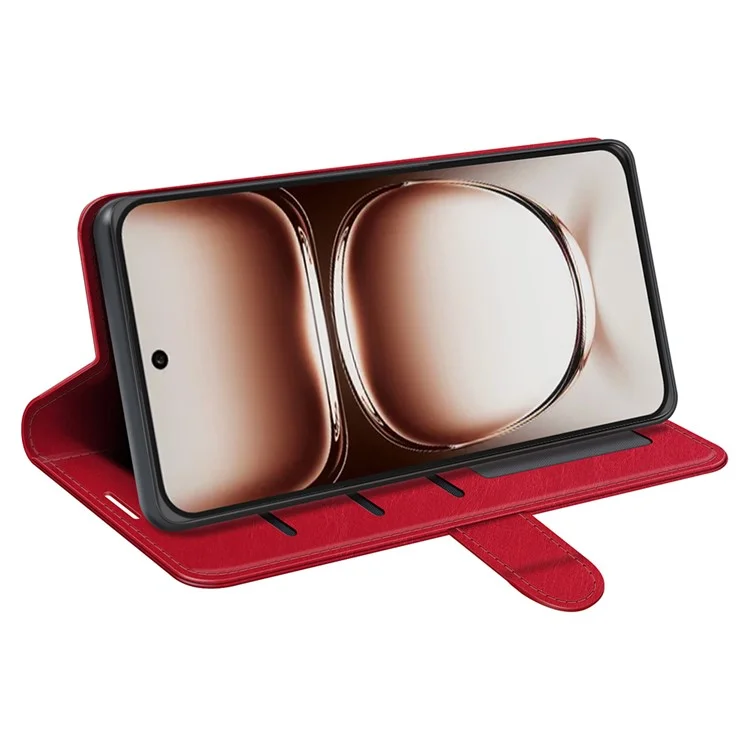 Para Oppo Reno12 5G (Global) Leather Case Crazy Horse Texture Stand Wallet Phone Cover - Vermelho
