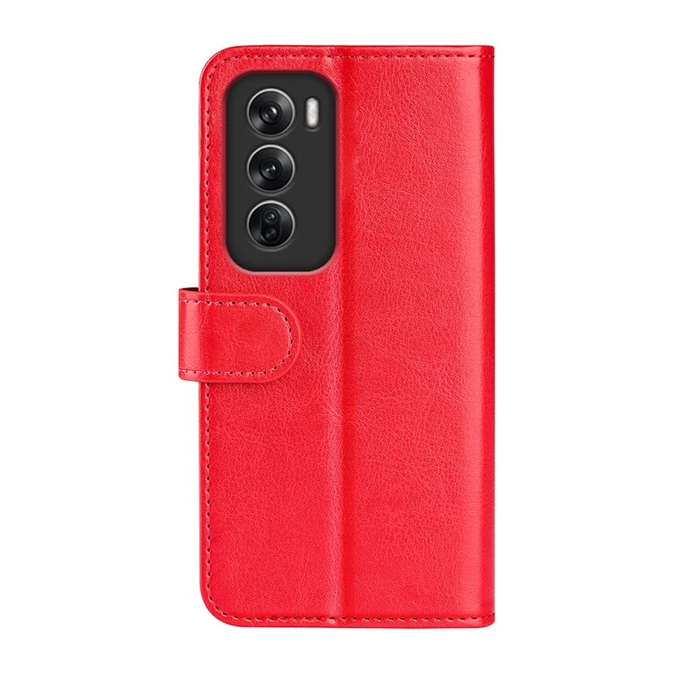 Para Oppo Reno12 5G (Global) Leather Case Crazy Horse Texture Stand Wallet Phone Cover - Vermelho