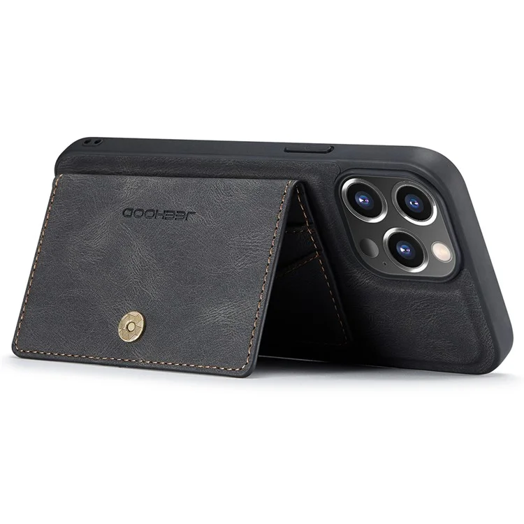 JEEHOOD J01 Para iPhone 13 Pro Capa de Couro+TPU Capa de Telefone Porta-Cartão Destacável Magnético - Preto