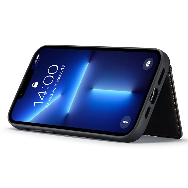 JEEHOOD J01 Para iPhone 13 Pro Capa de Couro+TPU Capa de Telefone Porta-Cartão Destacável Magnético - Preto