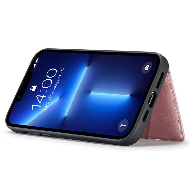 JEEHOOD J01 For iPhone 13 Pro Case Leather+TPU Phone Cover Card Holder Detachable Magnetic Back - Pink