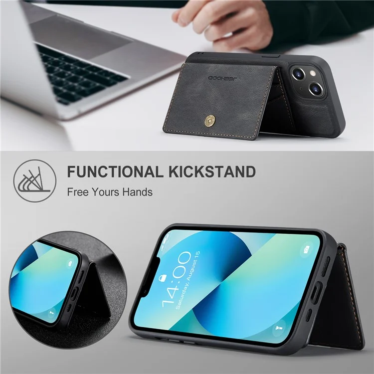 JEEHOOD J01 Чехол для iPhone 14 из кожи + TPU, магнитный 2-в-1 съемный - Черный