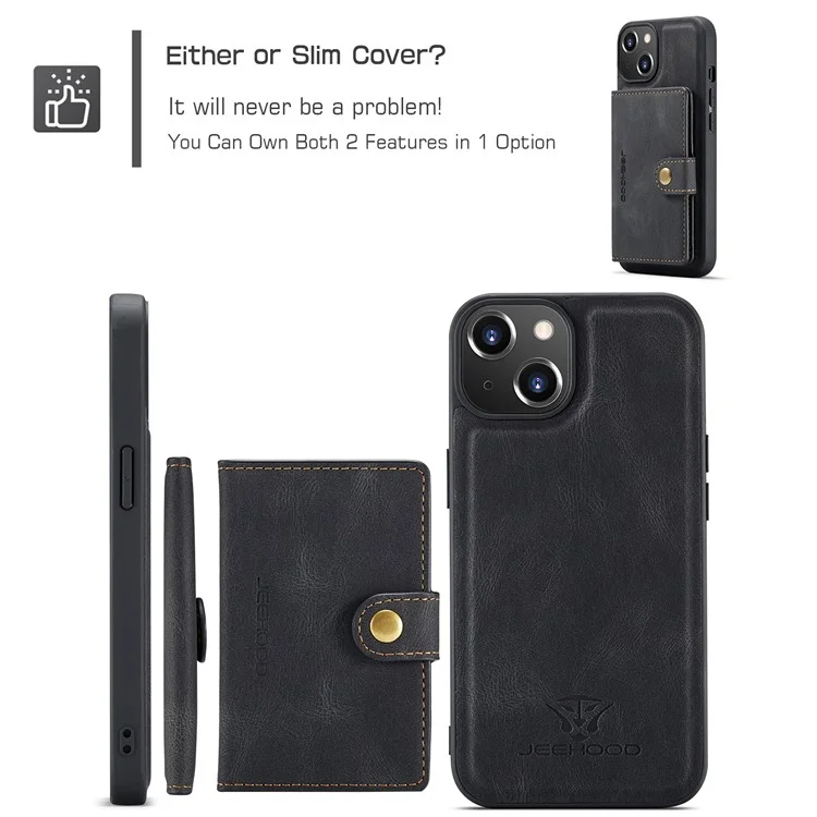 JEEHOOD J01 Чехол для iPhone 14 из кожи + TPU, магнитный 2-в-1 съемный - Черный