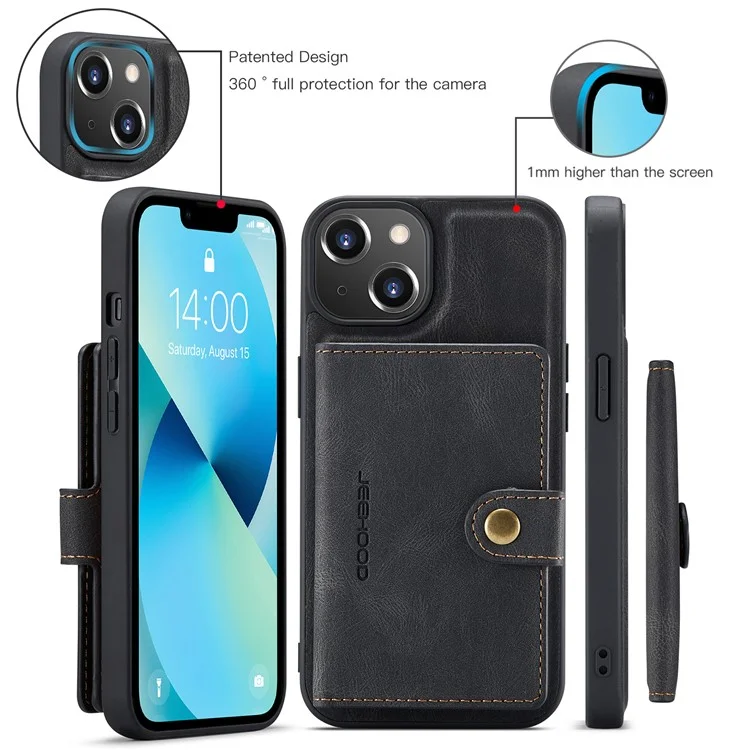 JEEHOOD J01 Чехол для iPhone 14 из кожи + TPU, магнитный 2-в-1 съемный - Черный