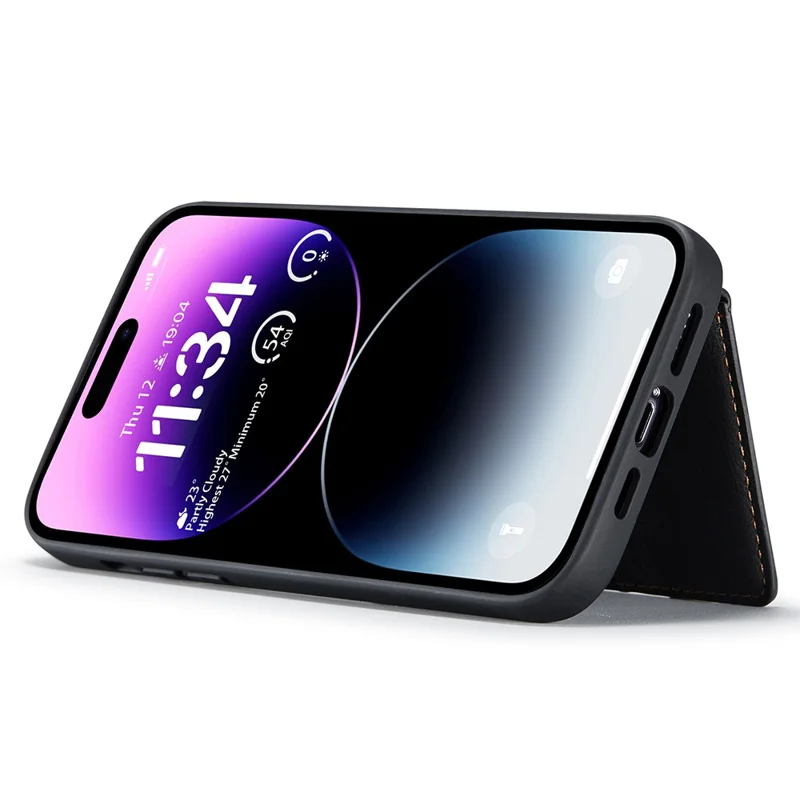 JEEHOOD J01 Hülle für iPhone 14 Pro Max, 2 in 1 Leder+TPU Handyhülle mit abnehmbarem Kartenfach - Schwarz