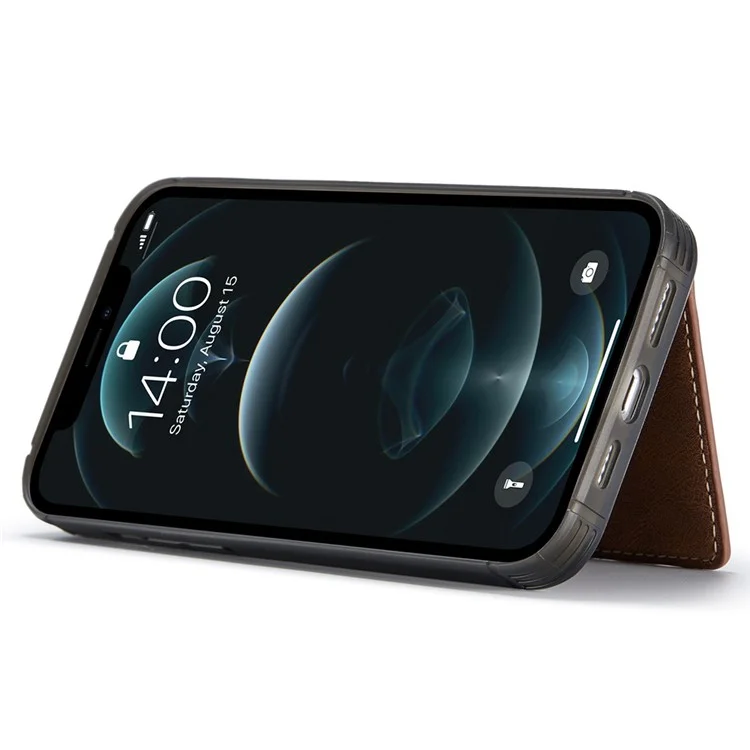 JEEHOOD J01 Чехол для iPhone 12 Pro Max Магнитный съемный кожаный чехол с держателем для карт и подставкой - коричневый