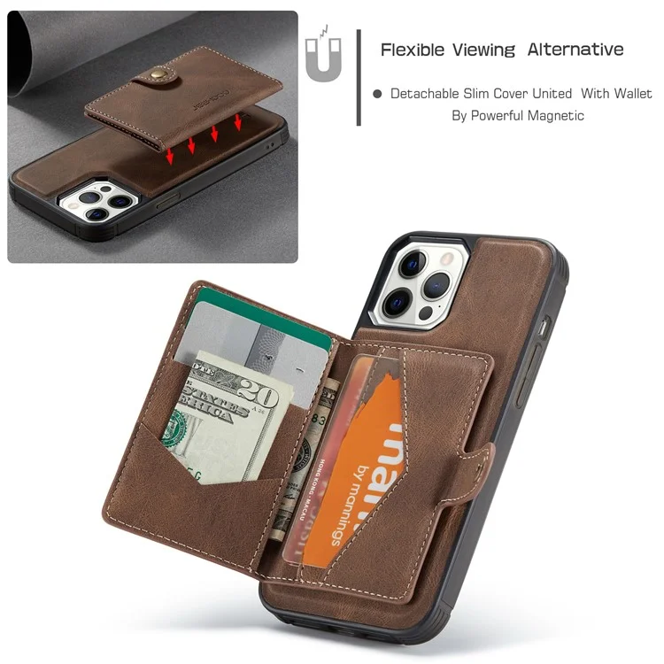 JEEHOOD J01 Чехол для iPhone 12 Pro Max Магнитный съемный кожаный чехол с держателем для карт и подставкой - коричневый