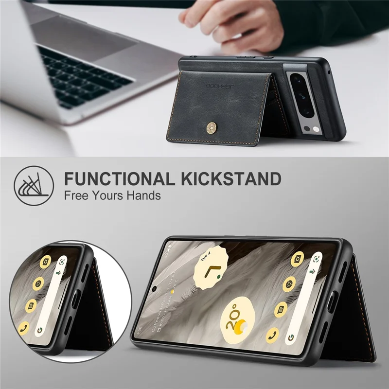 JEEHOOD J01 For Google Pixel 8 Pro Case PU Leather Card Bag Detachable 2-in-1 Back Cover - Black