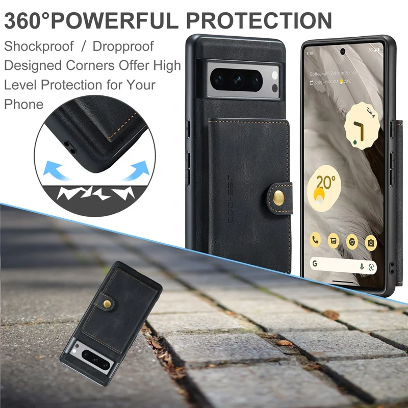 JEEHOOD J01 For Google Pixel 8 Pro Case PU Leather Card Bag Detachable 2-in-1 Back Cover - Black