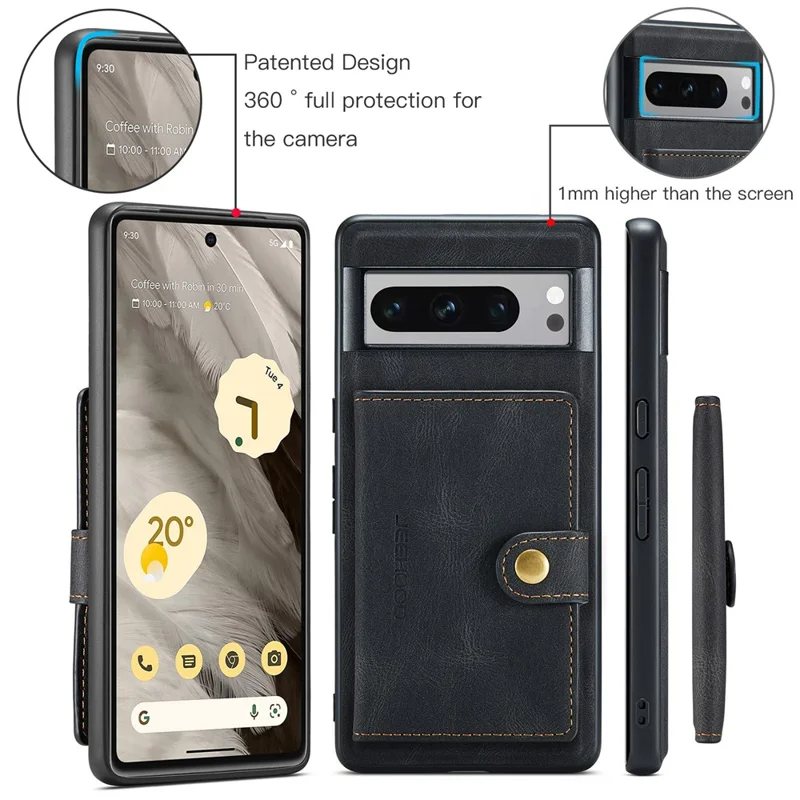 JEEHOOD J01 For Google Pixel 8 Pro Case PU Leather Card Bag Detachable 2-in-1 Back Cover - Black