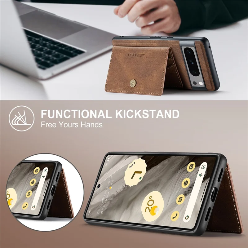 JEEHOOD J01 For Google Pixel 8 Pro Case PU Leather Card Bag Detachable 2-in-1 Back Cover - Brown