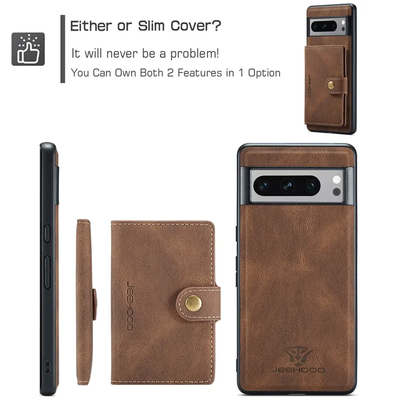 JEEHOOD J01 For Google Pixel 8 Pro Case PU Leather Card Bag Detachable 2-in-1 Back Cover - Brown