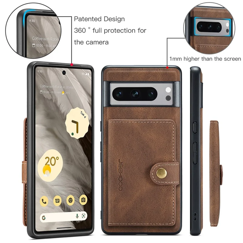JEEHOOD J01 For Google Pixel 8 Pro Case PU Leather Card Bag Detachable 2-in-1 Back Cover - Brown