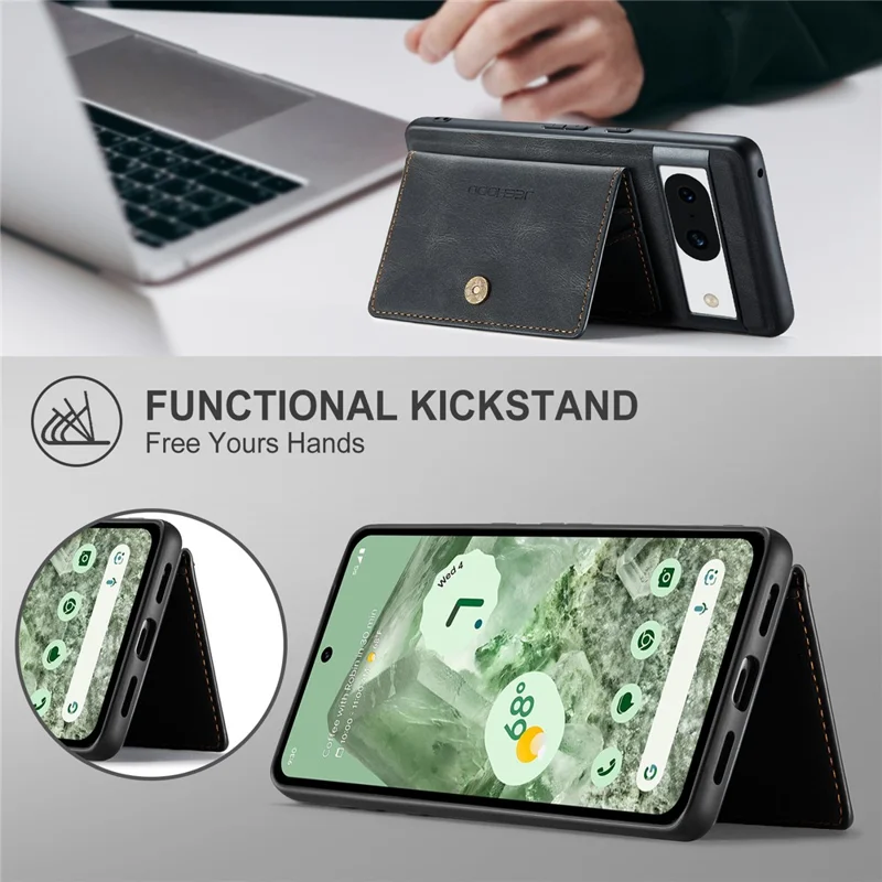 JEEHOOD J01 For Google Pixel 8a Case Leather + TPU Retro Phone Cover Detachable Magnetic Back Card Pocket - Black