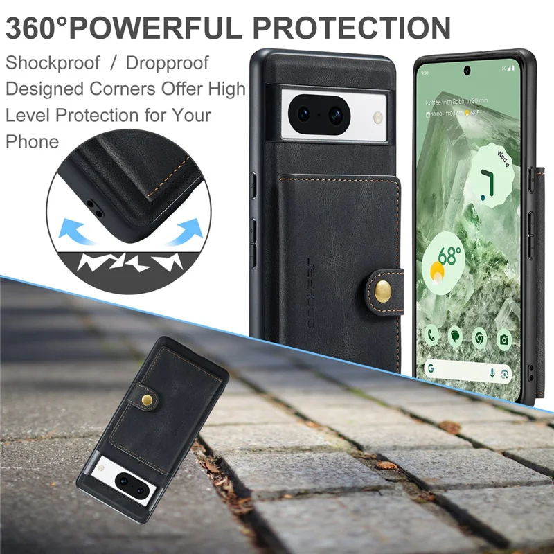 JEEHOOD J01 For Google Pixel 8a Case Leather + TPU Retro Phone Cover Detachable Magnetic Back Card Pocket - Black