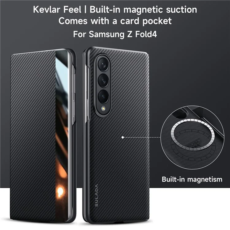 SULADA For Samsung Galaxy Z Fold4 5G Case Card Holder Leather Phone Cover - Black