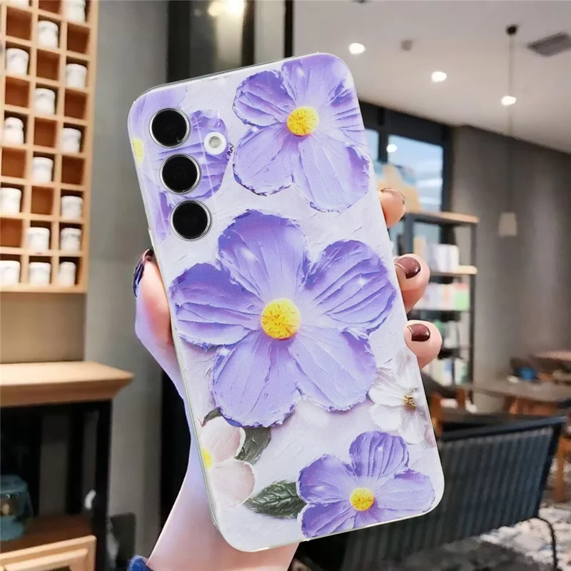 Для чехла Samsung Galaxy S24 FE Pattern Printing TPU Phone Cover Clear Edge - Purple Flower