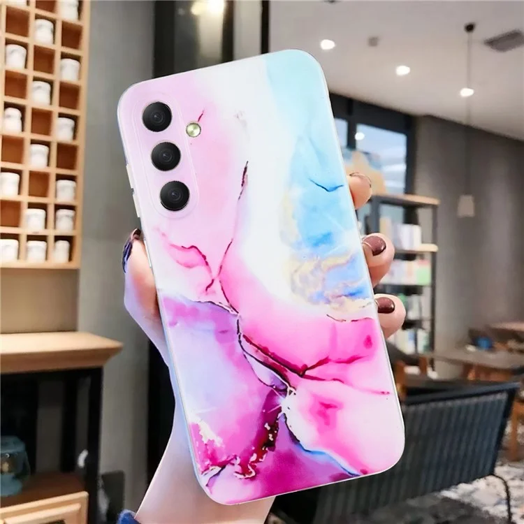 Para Samsung Galaxy S24 FE Case Flexible TPU Marble Pattern Phone Cover - Pink / Blue