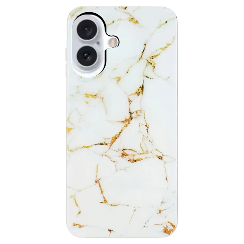 For iPhone 16 Plus Case Marble Pattern Anti-Scratch TPU Soft Phone Cover - White