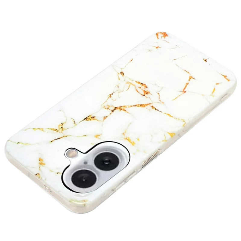 For iPhone 16 Plus Case Marble Pattern Anti-Scratch TPU Soft Phone Cover - White