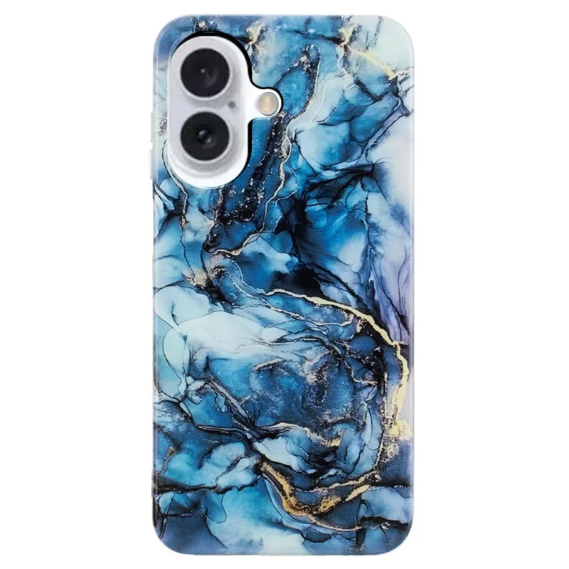 For iPhone 16 Plus Case Marble Pattern Anti-scratch TPU Soft Phone Cover - Grey