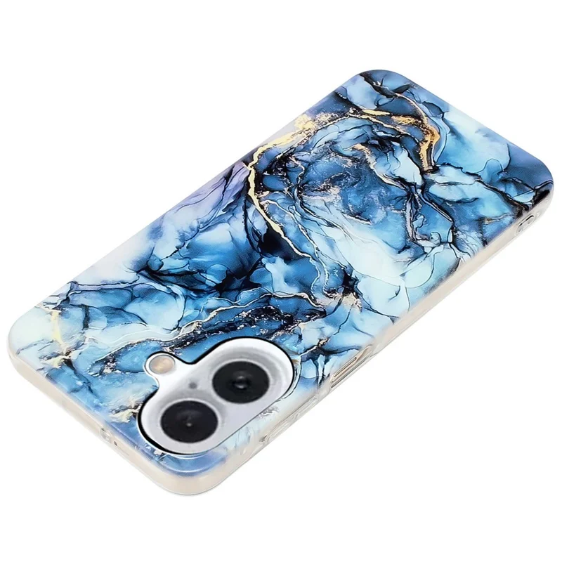 For iPhone 16 Plus Case Marble Pattern Anti-scratch TPU Soft Phone Cover - Grey