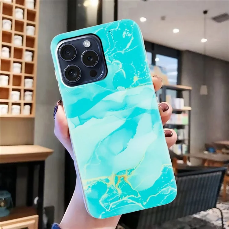 Para iPhone 16 Pro Case Soft TPU Phone Cover Marble Pattern Printing - Green