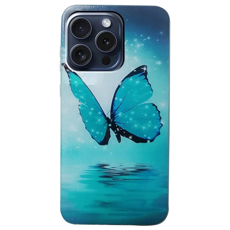 For iPhone 16 Pro Case Pattern Printing TPU Protective Phone Cover - Blue Butterfly