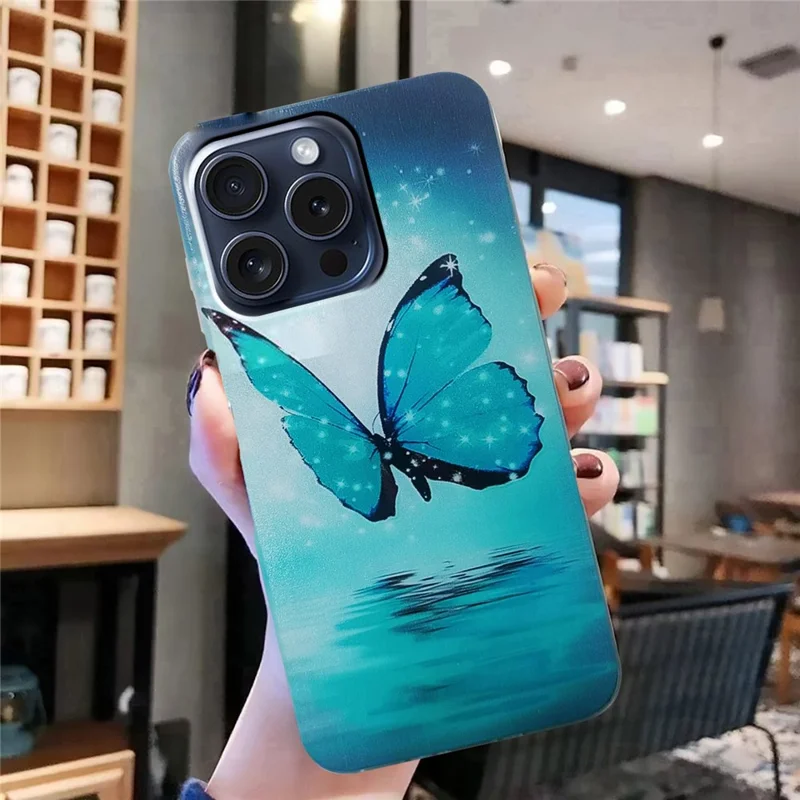 For iPhone 16 Pro Case Pattern Printing TPU Protective Phone Cover - Blue Butterfly