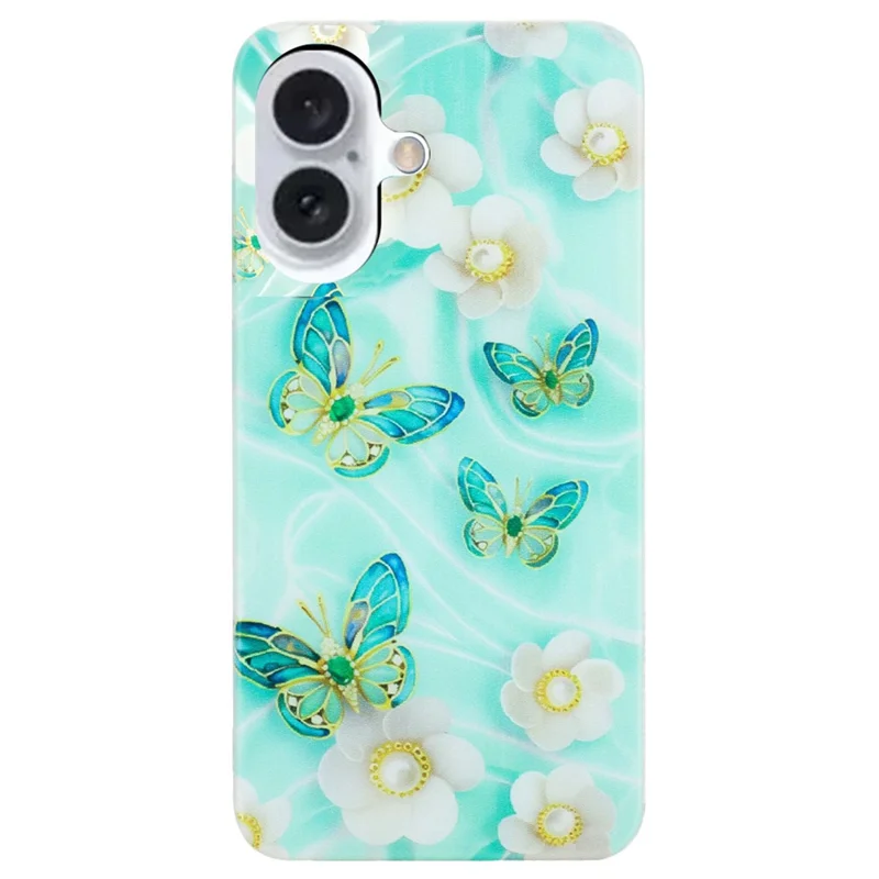 For iPhone 16 Plus Case Zacht TPU Telefoonhoesje met Patroon - Vlinder Bloem