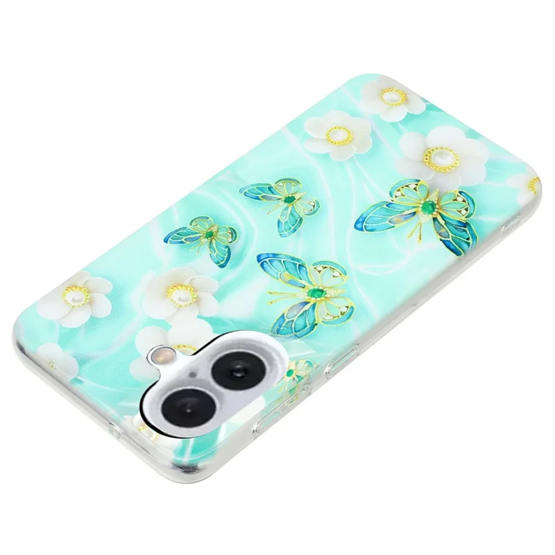 For iPhone 16 Plus Case Zacht TPU Telefoonhoesje met Patroon - Vlinder Bloem