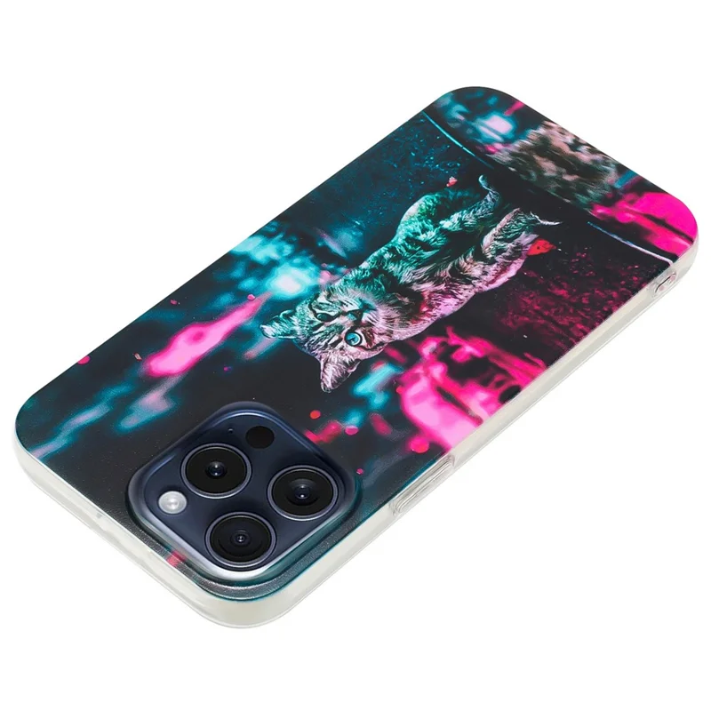 For iPhone 16 Pro Case Pattern Printing Anti-Scratch Slim TPU Phone Cover - Traffic Light Cat