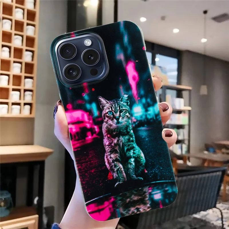 For iPhone 16 Pro Case Pattern Printing Anti-Scratch Slim TPU Phone Cover - Traffic Light Cat