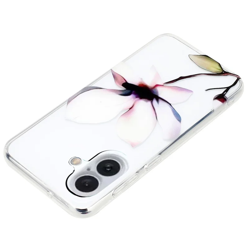 For iPhone 16 Case Pattern Printing Flexible TPU Mobile Phone Cover - White Flower
