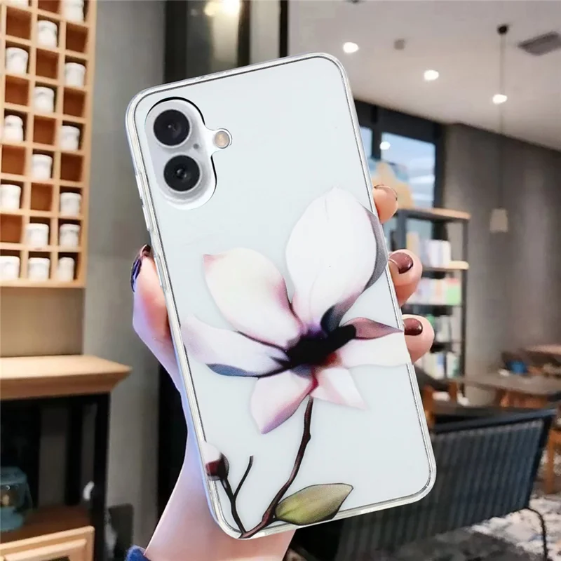 For iPhone 16 Case Pattern Printing Flexible TPU Mobile Phone Cover - White Flower