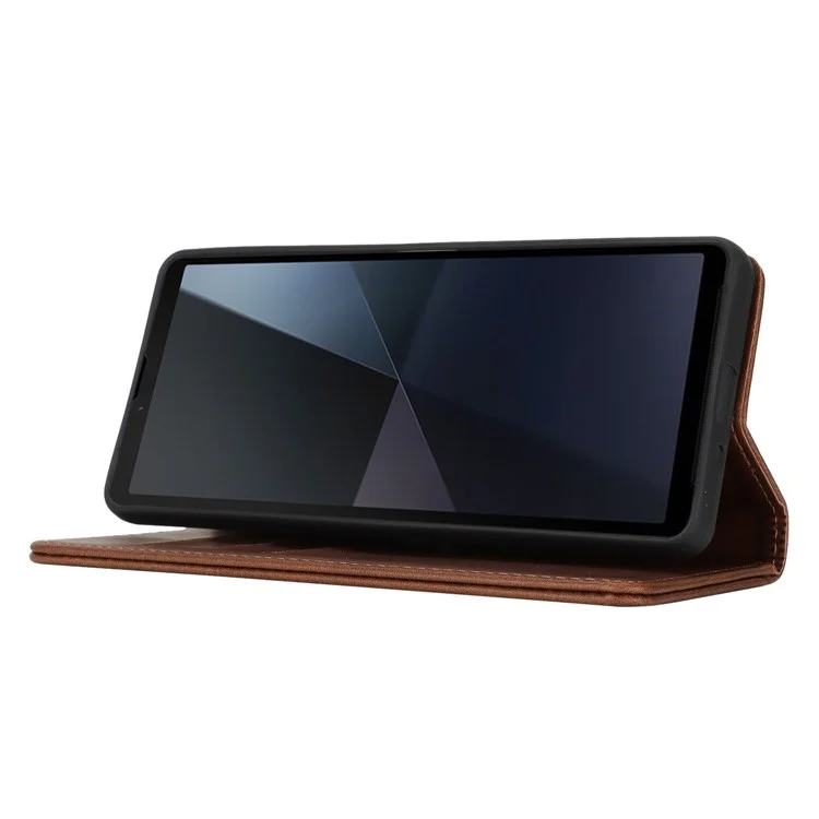 Für Sony Xperia 10 VI Case PU Leder Kalbleder-Textur Magnetverschluss Smart Phone Cover - Dunkelbraun