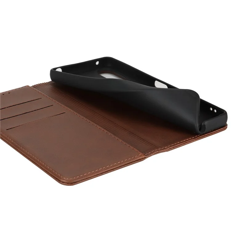 Für Sony Xperia 10 VI Case PU Leder Kalbleder-Textur Magnetverschluss Smart Phone Cover - Dunkelbraun